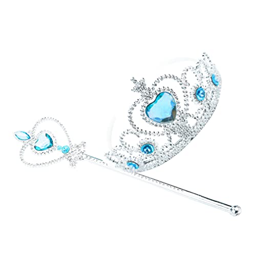 Prinzessin Outfit kleine Mädchen Prinzessin Crown Tiara und Zauberstab Set Princess Cosplay Dress Up Kostümzubehör Blau 1Set von Pineeseatile