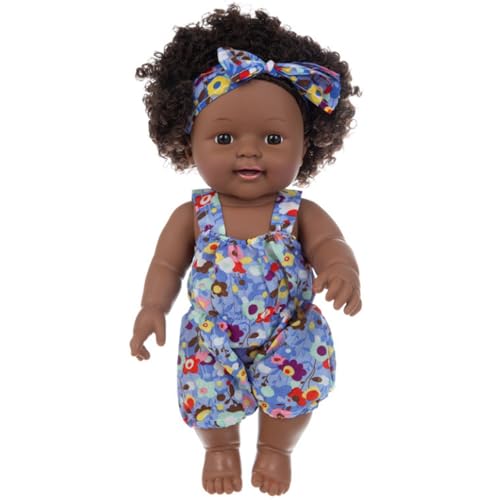 Realistische Babypuppen Mädchen schwarz, schwarze Babypuppen, 12 Zoll bewegliche gemeinsame afroamerikanische Babypuppe, realistische Babypuppe mit lockigem Haar und tragbare Kleidung für Kindergesch von Pineeseatile