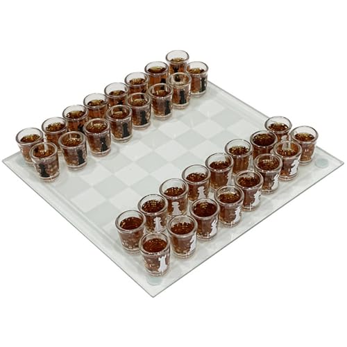 Schachglas Schach Set klares Schnapsglasschachset, 10 x 10 Zoll Glasschachbrett mit 32 PCS -Tassen Schachstücken, Trinkschottenschach -Set, lustige Schachsätze für Erwachsene, Kinder von Pineeseatile