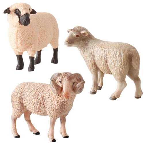 Schafe, 3pcs Schaftier Figuren Set, realistische Farmtiere Spielzeug PVC Schafe Tierfiguren pädagogische Lernspielzeug Geburtstag Geschenkkuchen Topper Tierfiguren für Kinder Jungen Mädchen Mädchen von Pineeseatile