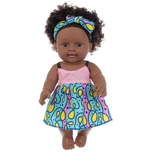 Schwarze Babypuppen 12 '' Vinyl Soft & Safe Realistic Babypuppen Afrikanische Locken wiedergeboren für Jungen Mädchen Geschenk, Style 1, Black Dolls von Pineeseatile