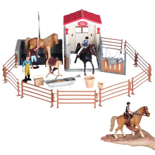 Toy Horse Barn, Horse Barn Playset Lifelike Launch Horse Stallset umfassen Dusche, Krippen, Zaun und mehr pädagogische Entwicklungs -Spielzeug -Pferdestange, Kleinkindgeschenke von Pineeseatile