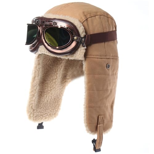 Trapper-Hut mit Plüschohrlappen Wärme verdickte Pilotkappe mit Schutzbrillenwindproof Winterhut geeignet für Kopfgrößen 21,7-23,6 Zoll Mann Frauen Outdoor-Arbeit Geschenke, Pilotkappe von Pineeseatile