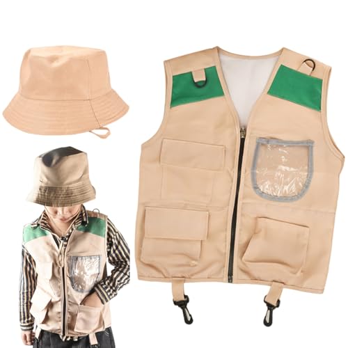 Zoo Keeper Kostüm für Kinder, Stoff Paläontologe Kostümkinder umfasst Weste & Hut, Dress -up -Kostüme für Halloween, Cosplay und mehr, Geschenke für, grün, Paläontologe von Pineeseatile