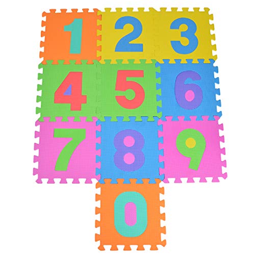 Puzzlematte Kids 123, 10 TLG. Puzzlematte für Kinder aus rutschfestem Eva - große Spielmatte zusammensteckbar, jedes Teil 30 x 30 x 1 cm - Kinderteppich zum Puzzeln mit Zahlen von Pink Papaya