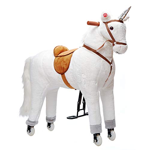 Pink Papaya XXL Reitpferd auf Rollen Einhorn Estrella, 90cm Spielpferd, fahrendes Schaukelpferd bis 80kg belastbar, Spielzeug Plüsch Pferd zum Drauf sitzen mit Sounds von Pink Papaya