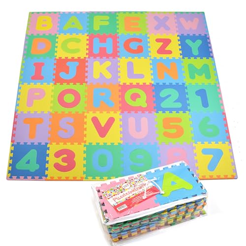 Puzzlematte XXL 110 Teile für Kinder | aus rutschfestem Eva | 3,3m² große Spielmatte Baby inkl. Rand-Teile 30 x 30 x 1 cm | Kinderteppich, Puzzlematte Baby mit Zahlen und Buchstaben inkl. Tasche von Pink Papaya