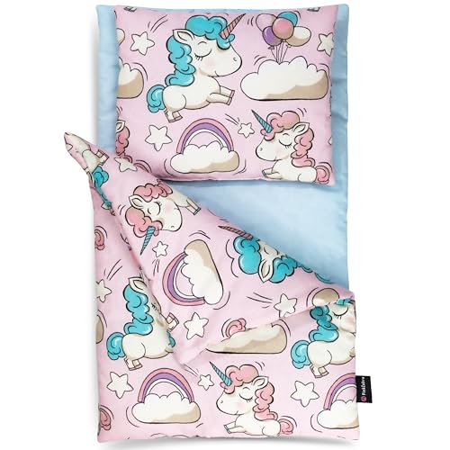 PinkZebra 3-teilig Puppenbettwäsche für große Puppen bis 48 cm, Decke + Kissen + Matratze, Puppenbettzeug mit Matratze, Bettwäsche aus Baumwolle, Einhorn Pink PinkZebra 3-teilig Puppenbettwäsche für große Puppen bis 48 cm, Decke + Kissen + Matratze, Puppenbettzeug mit Matratze, Bettwäsche aus Baumwolle, Einhorn Pink von PinkZebra