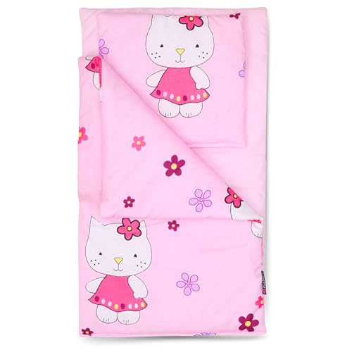 PinkZebra Puppenbettwäsche beidseitig, 3-teiliges Set für Puppenbett, Puppenbettzeug aus Baumwolle, Bettwäsche für Puppen, Puppenbettzeug mit Matratze, Katze Pink von PinkZebra