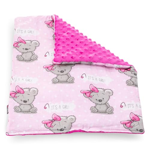 PinkZebra Puppendecke für Puppenbett, doppelseitige Decke für Puppenwagen, weiche Puppendecke für Puppen von 28 bis 48 cm, kuschelige Wendedecke, It's a Girl von PinkZebra