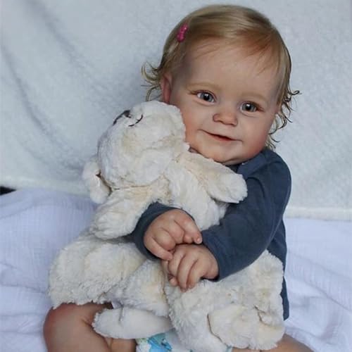 Wiedergeborene 24 Zoll 60 cm Wiedergeborene Kleinkind-Nette Mädchenpuppe mit verwurzelten hellblonden Haaren, weicher Kuschelkörperpuppe von Pinky Reborn