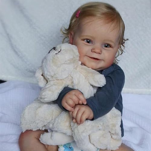 Wiedergeborene 24 Zoll 60 cm Wiedergeborene Kleinkind-Nette Mädchenpuppe mit verwurzelten hellblonden Haaren, weicher Kuschelkörperpuppe von Pinky Reborn