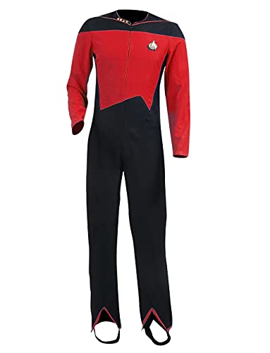 Pinlian Herren Nächste Generation Next Generation Kapitän Jean-Luc Picard Overall Uniform Oufit Cosplay Kostüm Rot Large von Pinlian