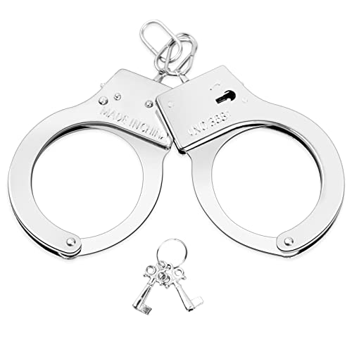 Pinsheng Spielzeug Handschellen mit Schlüsseln, Kinder Handschellen, Spiel Handschellen für Kinder, Polizei Rolle Spielen Handschellen, Kostüm Rollenspiel handcuffs, Partyzubehör (Silber) von Pinsheng