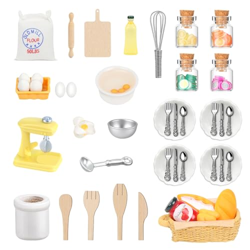 Pinyenr Wichtel Zubehör Weihnachten,48pcs Puppenhaus Zubehör Wichteltür Zubehör Wichtelzubehör Miniatur Wichtel Backset Wichtel Zubehör Backen, (WAWA-200) von Pinyenr