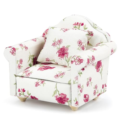 Pinyenr Miniatur Sessel Puppenhaus Miniatur Sofa Mini Sofa Mit Kissen Blumenmuster Sofa Couch Sessel Puppenhaus Zubehör Miniatur Möbel Puppenhaus Möbel von Pinyenr