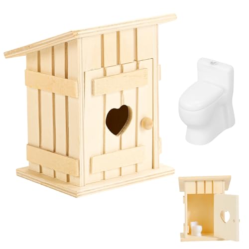 Wichtel Toilettenhäuschen aus Holz,Miniatur Toilettenhäuschen Miniatur WC Toilettenhaus Toilettensitz Deko Wichtelhaus Holz Wichtel Zubehör Weihnachten von Pinyenr