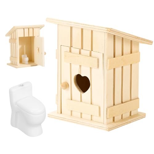 Wichtel Toilettenhäuschen aus Holz und Toilette Miniatur Wichtel Zubehör Mini Toilettenpuppe Haus Badezimmer Wichtel Zubehör Weihnachten DIY Wichtel Haus von Pinyenr