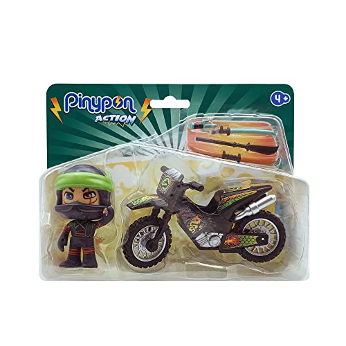 Pinypon Action - The Ninja Motorbike Demon, schwarzes Sportmotorrad, Drachendetails für Actionfigur, 1 Puppe und Spielzubehör, Spielzeug für Jungen und Mädchen ab 4 Jahren, Famosa (PNC25000) von Pinypon