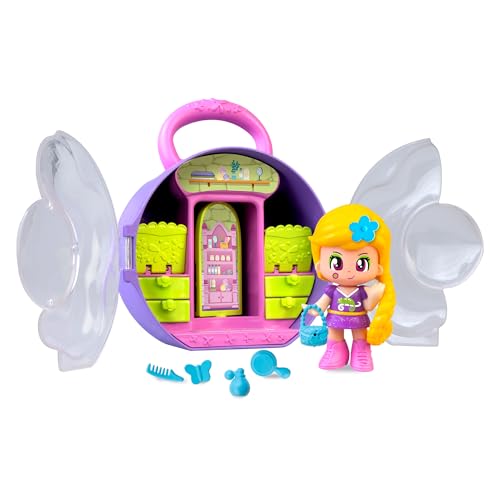 Pinypon Märchen mit Tasche, Violette Tasche mit Griff, Rapunzel Figur aus der Welt der Märchen, Schrank zur Aufbewahrung von Zubehör und Kleidung, inklusive 3 kleinen Accessoires, berühmt (PNY82100) von Pinypon