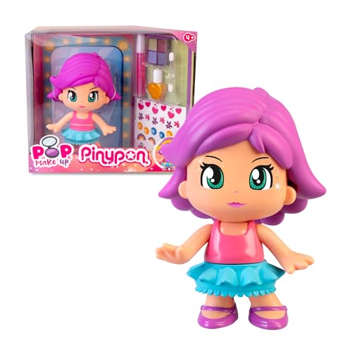 Pinypon Pop & Make Up Figur, 17 cm, zum Schminken, Dekorieren Sie Ihre Nägel oder Ihr Gesicht mit Aufklebern, inklusive Spezialfarbe für Haare und Kleider, entfernbare Farbe, 4 Jahre, berühmt von Pinypon