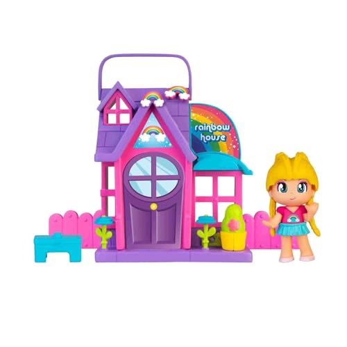 Pinypon - Regenbogenhaus, lila und rosa faltbares Spielhaus mit Zubehör, Spieldekoration und Einer Minipuppe, für Jungen und Mädchen ab 3 Jahren, Famosa (PNY26200) von Pinypon