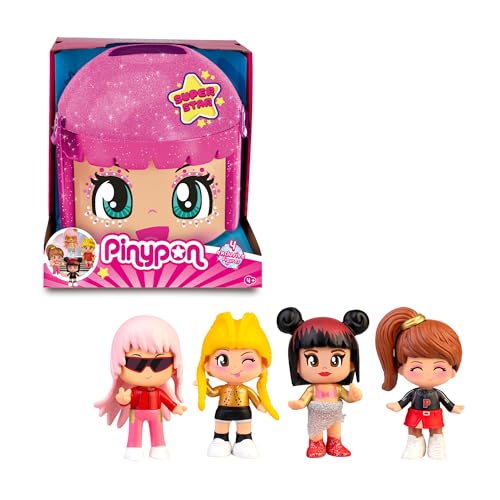 Pinypon - Super Star, Exklusive Edition 4 Figuren, Behälter mit Fächern zum Sortieren von Zubehör, Figuren mit Frisuren und stilvollen Outfits, Kinder ab 4 Jahren, berühmt (PNY72000) von Pinypon