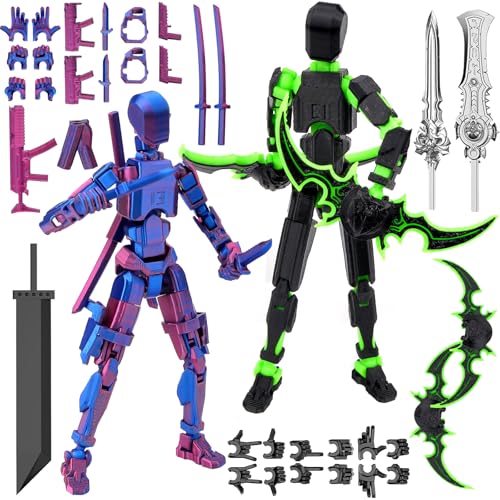 13 Actionfiguren, 2 Stück T13 Action Figure, 3D-Druck von Beweglichen Figuren, Action Figures mit Mehreren Gelenken, Lucky 13 Roboter Actionfigur für Desktop Dekorationen (Lila+Schwarz) von Pipihome