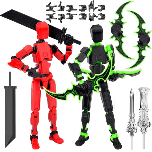 13 Actionfiguren, 2 Stück T13 Action Figure, 3D-Druck von Beweglichen Figuren, Action Figures mit Mehreren Gelenken, Lucky 13 Roboter Actionfigur für Desktop Dekorationen (Rot+Schwarz) von Pipihome