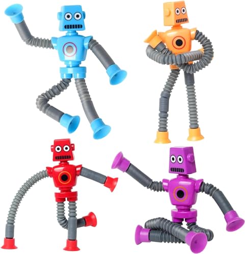 4 Stück Teleskop Saugnapf Roboter Spielzeug, Saugnapf Spielzeug Kinder, Roboter Pop Röhren Sensorik Spielzeug, Pop Tubes Stress Spielzeug Kinder Erwachsene, Geschenke Spielzeug für Kinder von Pipihome