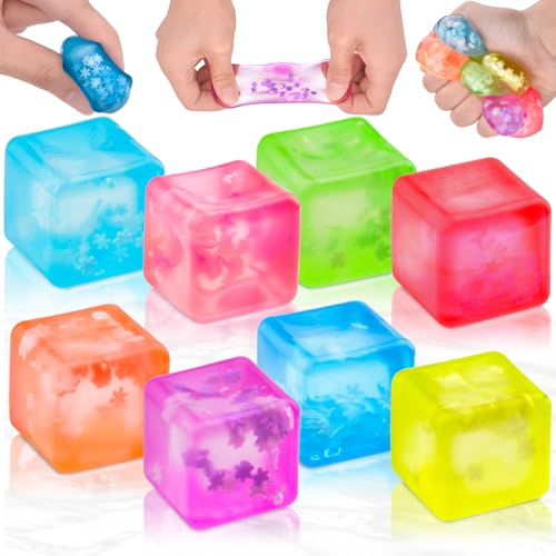 8 Stück Stressball für Erwachsene Kinder, Cube Anti Stress Bälle, Sensorisches Eiswürfel Antistressball, Squishy Fidget Cube Mitgebsel Kindergeburtstag 6 -10 Jahre für Angst Abbauen von Pipihome