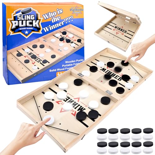 Hockey Brettspiel, Tischfussball Winner Brettspiele Kinder, Holz Schnell Sling Puck Match-Spiel, 2 in1 Interaktion Tischhockey Katapult, Portable Shuffleboard Partyspiele Tisch Desktop Spiel von Pipihome