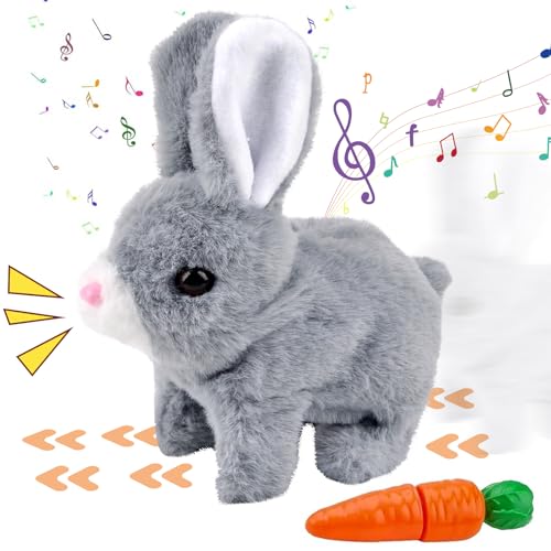 Interaktives Kaninchen Spielzeug, Ostergeschenke Kinder Bunny Mein Realistisches Kaninchen, Hüpfendes Hasen Plüschhase Elektronische Haustiere, Osterkörbchenfüller Geburtstagsgeschenk von Pipihome