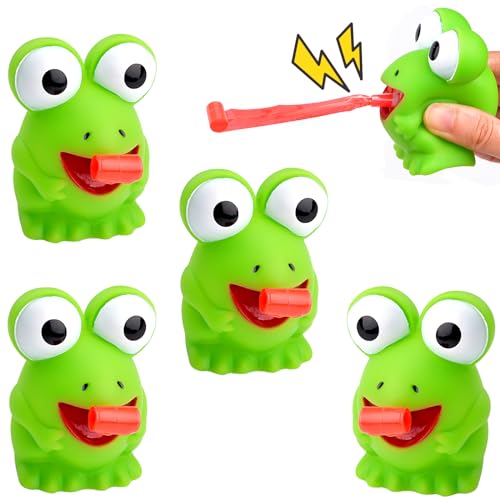 Lustiges Frosch-Quetschspielzeug, Niedliches, Herausstehendes Zungenklemm-Gummi-Frosch-Quietschspielzeug, Sensorisches Spielzeug, Stressabbau-Spielzeug für Kinder und Erwachsene (4PCS) von Pipihome