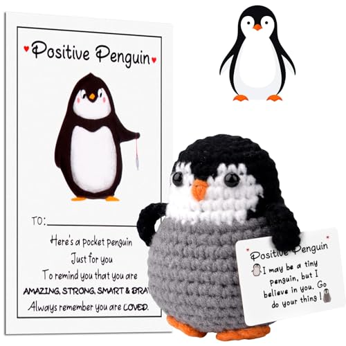 Mini Positive Pinguin, Süßes Gestricktes Pinguin Spielzeug mit Positive Karte, Pocket Hug Pinguin Geschenk, Glücksbringer, Abschiedsgeschenk Kollegen, Geschenke für Beste Freundin(F) von Pipihome