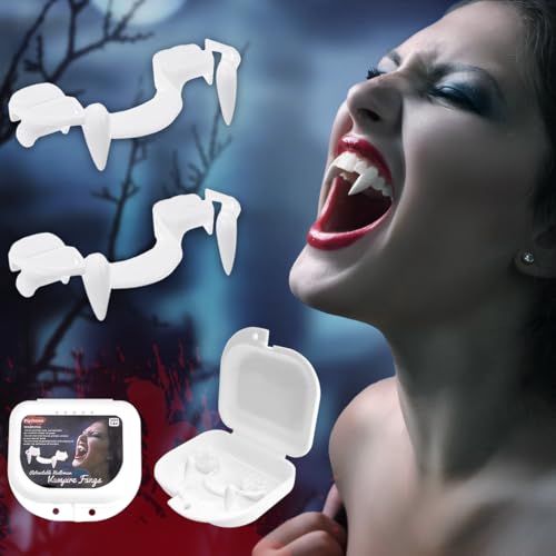 Vampir Zähne, 2 Stück Einziehbare Vampirzähne für Erwachsene Kinder, Halloween Vampirgebiss Dracula Vampire Teeth, Wiederverwendbare Vampir Fangs für Karneval Cosplay Mottoparty Vampir Kostüm von Pipihome