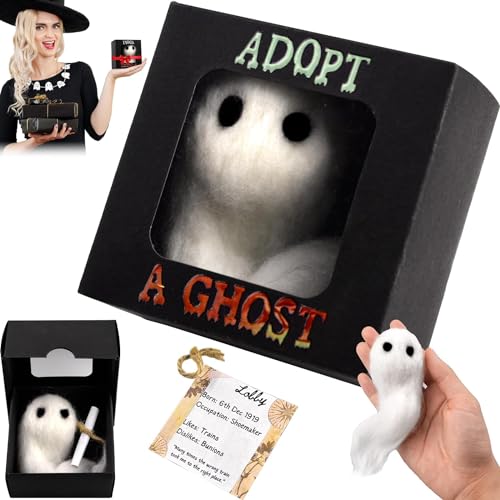 Pipihome Adopt A Ghost, Geisterpuppe, süßer Taschengeist mit Einer kleinen Schriftrolle, Mini-Geist-Plüschpuppe, kreatives Geschenk für Geistergeschichten, Halloween-Dekorationsliebhaber (Klein) von Pipihome