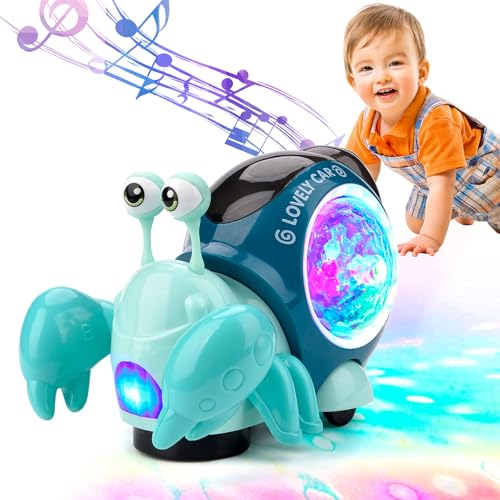 Pipihome Baby Rabbelnde Krabbe Spielzeug, Beleuchtetes Krabbelspielzeug für interaktives Musikspielzeug mit automatischer Vermeidung von Hindernissen, Geburtstag Geschenk für Mädchen (braun) von Pipihome