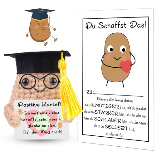 Pipihome Glücksbringer Positive Kartoffel, Bachelor Geschenk Bestandene Prüfung Geschenk, Aufmunterung Geschenke Mutmacher Geschenk, Pocket Hug Wolle Potato Puppe Positiver mit Energiekarte von Pipihome