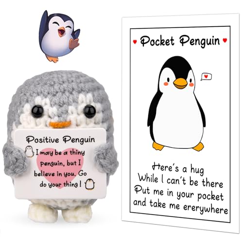 Pipihome Positiver Pinguin Geschenke, Positive Kartoffel Pocket Hug Glücksbringer, Lustiger Gestricktes Pinguin Spielzeug mit Positiver Karte, Beste Freundin Geschenke Pinguin Geschenke für Frauen von Pipihome