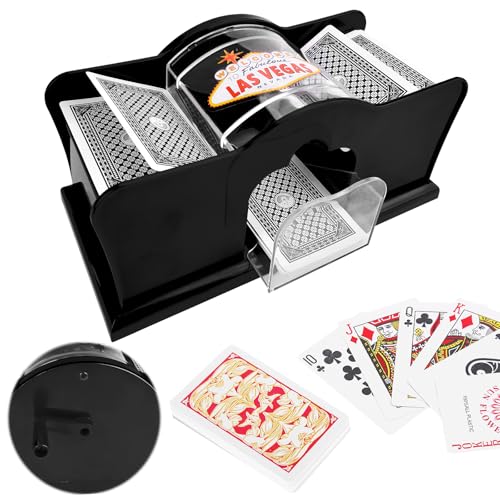 Pipihome Kartenmischmaschine, Manuelles Mischgerät für Spielkarten mit Handkurbel, für 2 Decks, Manueller Kartenmischer, Poker Karten Mischmaschine, für Heim Kartenspiel, Reise Poker (Schwarz) von Pipihome