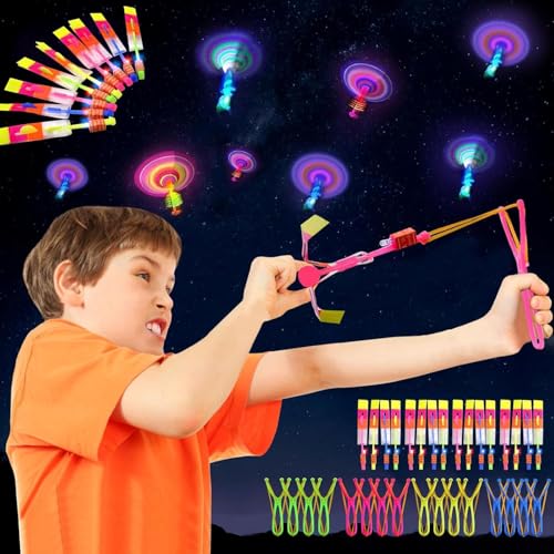 Pipihome 16 Stk Hubschrauber Fliegen Spielzeug Kinder, Glow in The Dark Propeller Spielzeug, Raketen Spielzeug Fallschirmspringer Spielzeug LED Leuchtspielzeug Partyartikel für Kinder von Pipihome