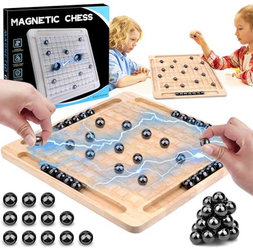 Pipihome Magnetisches Schachspiel, Magnetspiel Magnetisches Brettspiel, Magnetic Chess Game mit Schachbrett aus Holz, Puzzle Checkers Spiel, Magnet Schach Tischspiele für Familien und Partys von Pipihome