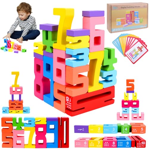 Pipihome Montessori-Inspired Wooden Number Blocks,Unlock Your Child’S Potential, Wooden Number Blocks,Wooden Number Building Blocks for 3+ Years Old Kids 1-10 Number Game Balance Competition Toy (A) von Pipihome