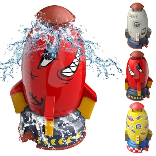 Pipihome Rocket Wassersprinkler Kinder Outdoor, Wasserrakete Sprinkler Wasserspielzeug Kinder Outdoor, Wasserspiel Gartenspielzeug für Kinder, Outdoor Spielzeug ab 3 4 5 6 7 8 Jahre (Rot) von Pipihome