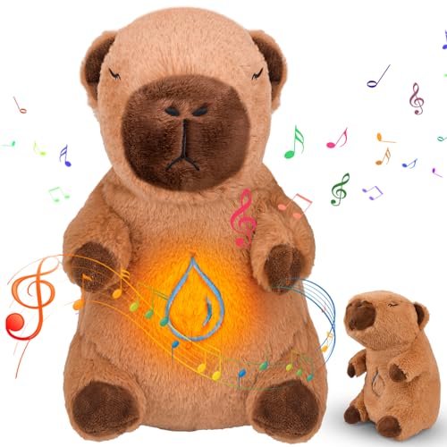 Pipihome Schlummer Capybara Plüschtier, Capybara Kuscheltier mit Atembewegung und Sanfte Musik, Baby Geschenke Spielzeug Einschlafhilfe Beruhigender, Relief Plushie Calming Otter Soothing von Pipihome