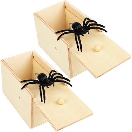 Pipihome Spider Prank Box, 2Pcs Spinne In Box Spinne Streich-Box, Holzkiste Spielzeug-Streich, Holz Prank Spinne Angst Box für Halloween, Geburtstage, Weihnachtsfeiern von Pipihome