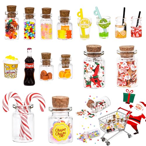 Pipihome Wichtel Zubehör Weihnachten, 16 Stück Miniatur Weihnachten Süßigkeiten und Trinken Set für Weihnachtsmarkt, 1/12 Miniatur Lebensmittel Set Mini Food Miniatur Deko Weihnachten (A) von Pipihome