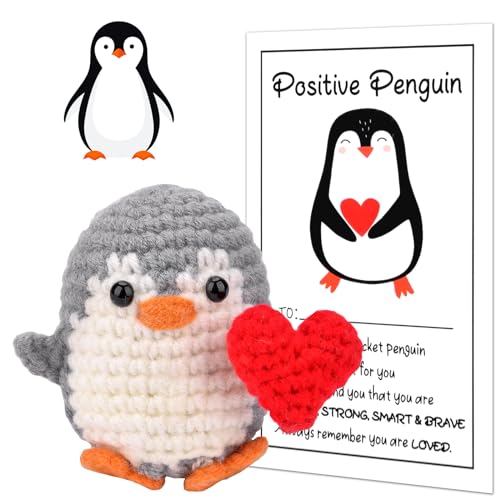 Positive Pinguin Geschenk,Mini Lustiger Pocket Hug Pinguine, mit gestricktes Liebesherz, Süßes Pinguin Spielzeug, Glücksbringer, Mini Geschenke, Aufmunterung Geschenke, Freundin Freunde Geschenk von Pipihome