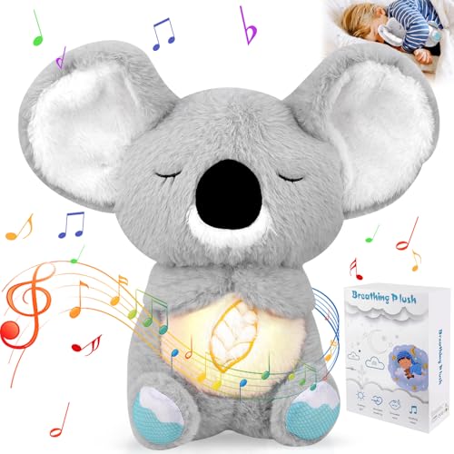 Schlummer Koala, Schlummer Otter mit Herzschlag, Otter Koala Kuscheltier Kinder Spielzeug mit Atembewegung und Musik, Einschlafhilfe Babys Plüschtier, für Babyparty und Neugeborene von Pipihome